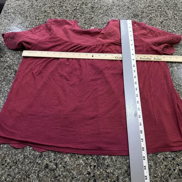 Knox Rose Peasant Blouse XL Mauve Eyelet Lace Scallop Short Sleeve Boho PILLING - Picture 5 of 9